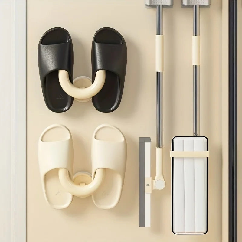 1PC Suction Cup Shoe Rack, Wall-Mounted Slipper Organizer for Bathroom and Shower, Practical Slipper Hook, Black and White