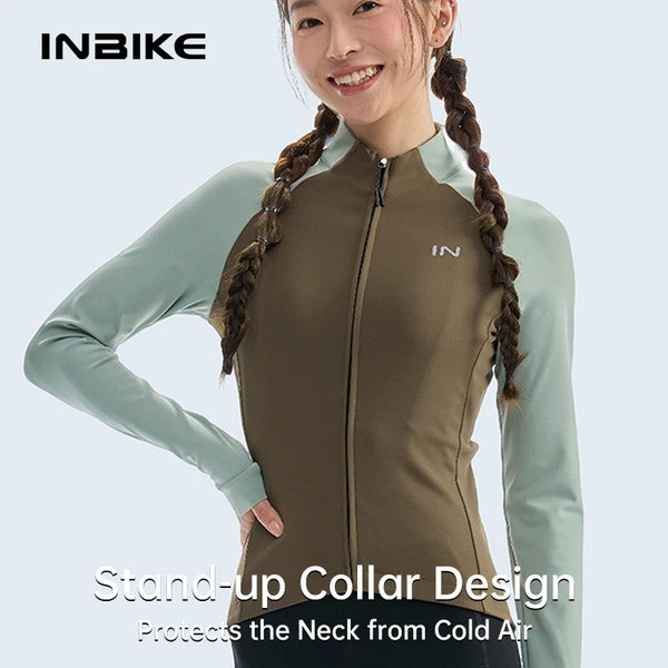 INBIKE Women's Thermal Fleece Cycling Jersey Winter Long Sleeve Bicycle Shirt 5-15°C with Pockets Road Bike Cycling Top Clothing