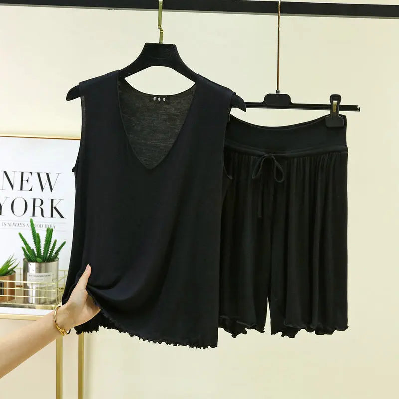 V-neck Vest Shorts Two-piece Set Women's Pajamas Pijamas Feminino Loungewear Women Sleepwear Conjunto Femenino Nightwear