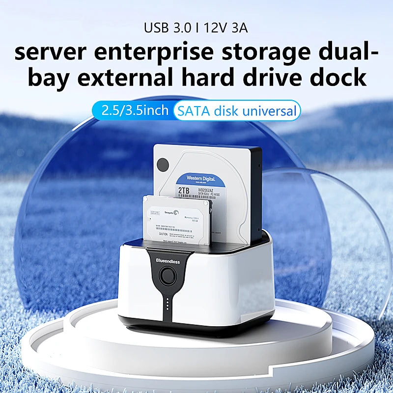 ប្រអប់ ថាស ផ្ទុក ទិន្នន័យ HDD 2 Bay របស់ Blueendless សម្រាប់ ភ្ជាប់ ទៅ កាន់ SSD ដោយប្រើ រន្ធ ពីរ ភ្ជាប់ ទៅ កាន់ SATA ទៅ USB 3.0 សម្រាប់ ថាស SSD ទំហំ 2.5 3.5 អ៊ីញ