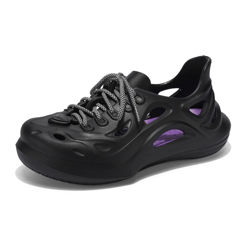 Men's breathable casual Lace up sandals summer new soft-sole outdoor Garden shoes waterproof fashion hole shoes driving slippers