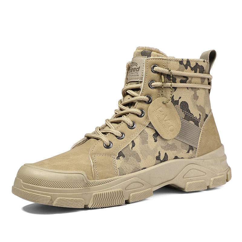 Men's canvas boots new autumn winter plus velvet high-top warm casual boots outdoor boots camouflage tooling boots casual boots