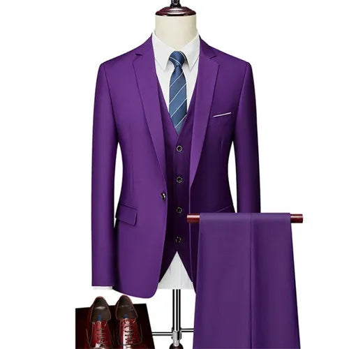 2026 New Men's Suit 3-Pieces Set (Jacket + Pants + Vest) Wedding / Party / Office Slim Blazer Coat + Trousers Asian Size