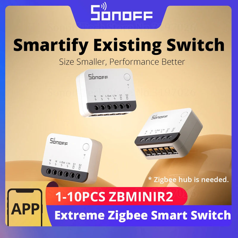SONOFF ZBMINIR2 Zigbee Smart Switch Detach Relay Mode External Switch Control Works with EWeLink Zigbee Gateway Required 1-4PCS