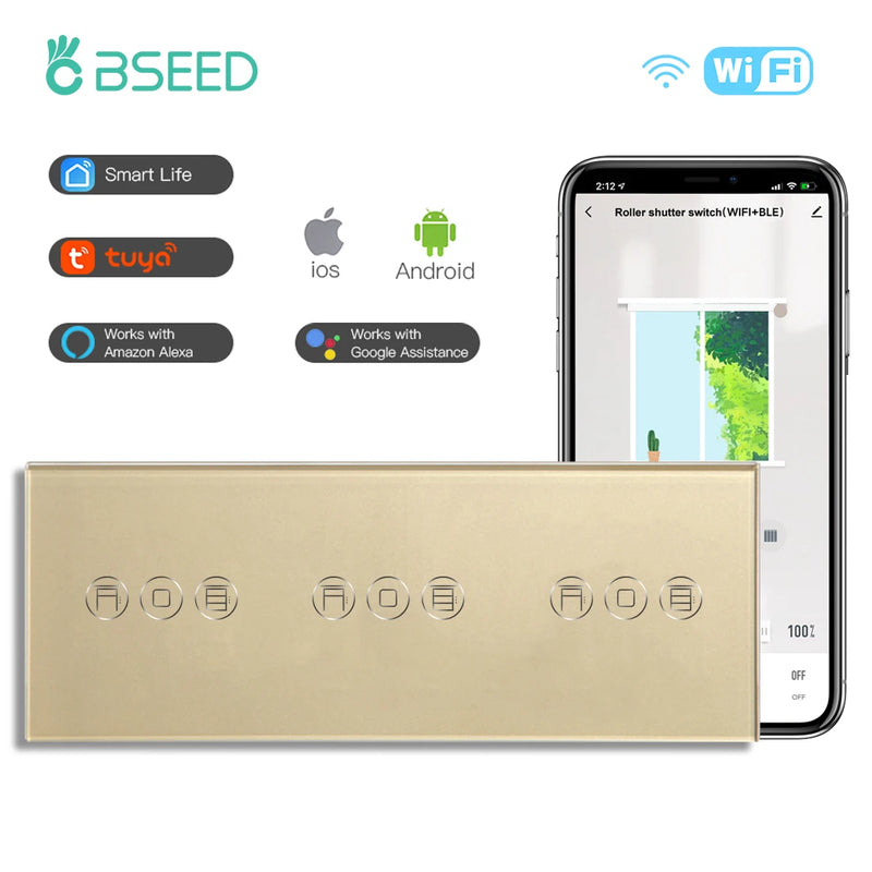 BSEED Wifi Roller Shutter Switch Triple Smart Blind Switch Wall Touch Switches  Smart Life Tuya Alexa App Voice Control
