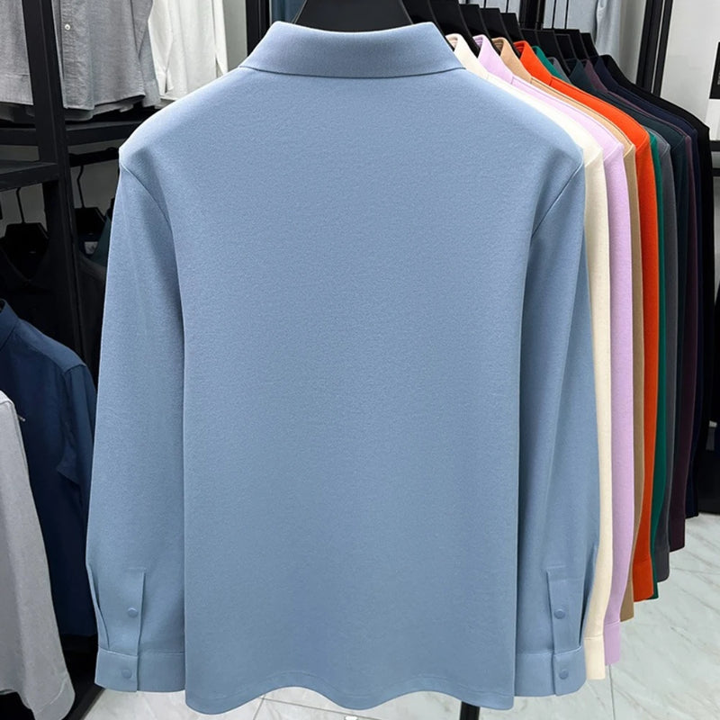 Men's Premium Long Sleeve Polo Shirt - Mercerized Pique Cotton, Seamless Collar and Cuff Design (12 Colors Available)