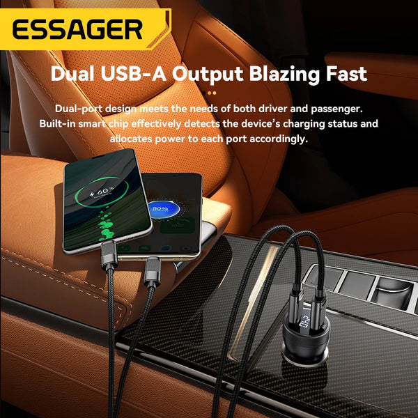 ឆ្នាំងសាករថយន្ត Essager 73W USB C Quick Charge 4.0 PD3.0 អាដាប់ទ័រសាកថ្មលឿនសម្រាប់ iPhone16 15 MacBook Xiaomi Laptop អេក្រង់ឌីជីថល
