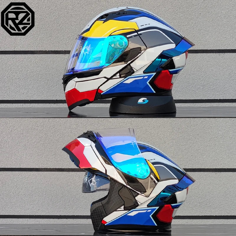 ORZ-991 unisex modular flip top motorcycle helmet, ABS shell with dual sun visors, DOT standard full face travel helmet