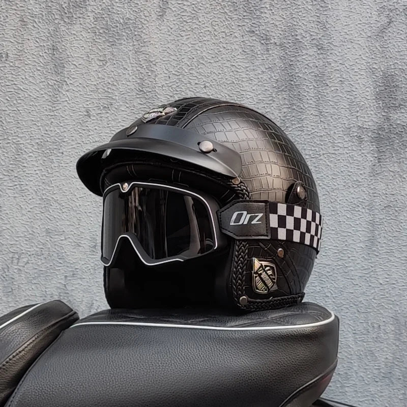 Motorcycle retro helmet PU leather 3/4 scooter half helmet couple helmet DOT approved M-XXL