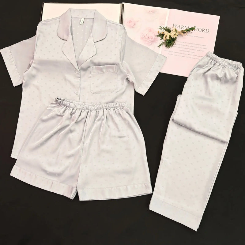 Women's Pajamas Short Sleeve Sleepwear Nightie Nightwear Woman Summer 3 Pieces Home Set Female Night Wears For Females Pijama