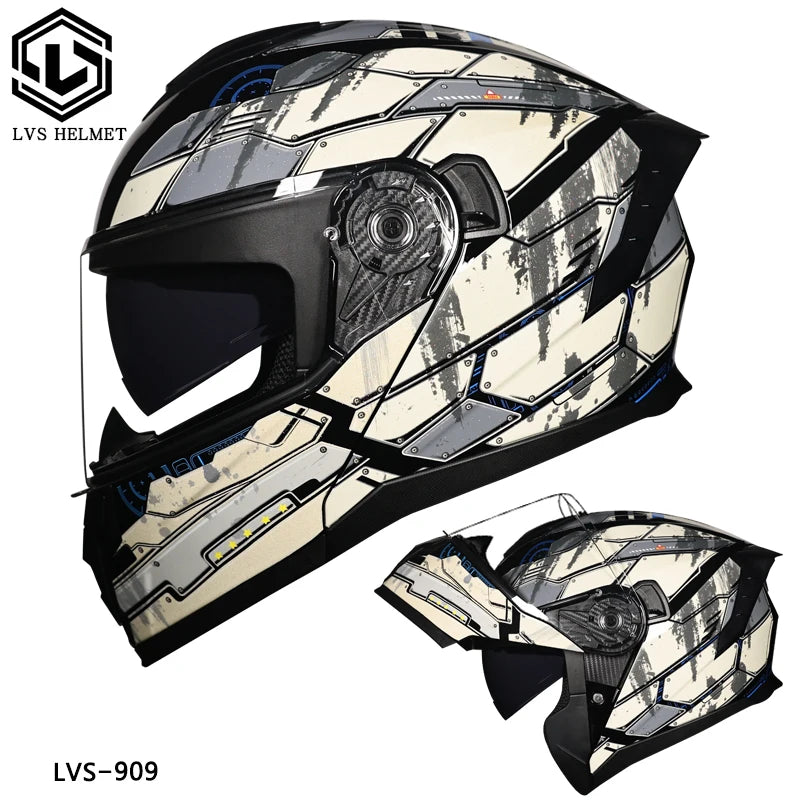 LVS latest motorcycle helmet with built-in sunshade modular flip helmet DOT approved cascos modular roof helmets