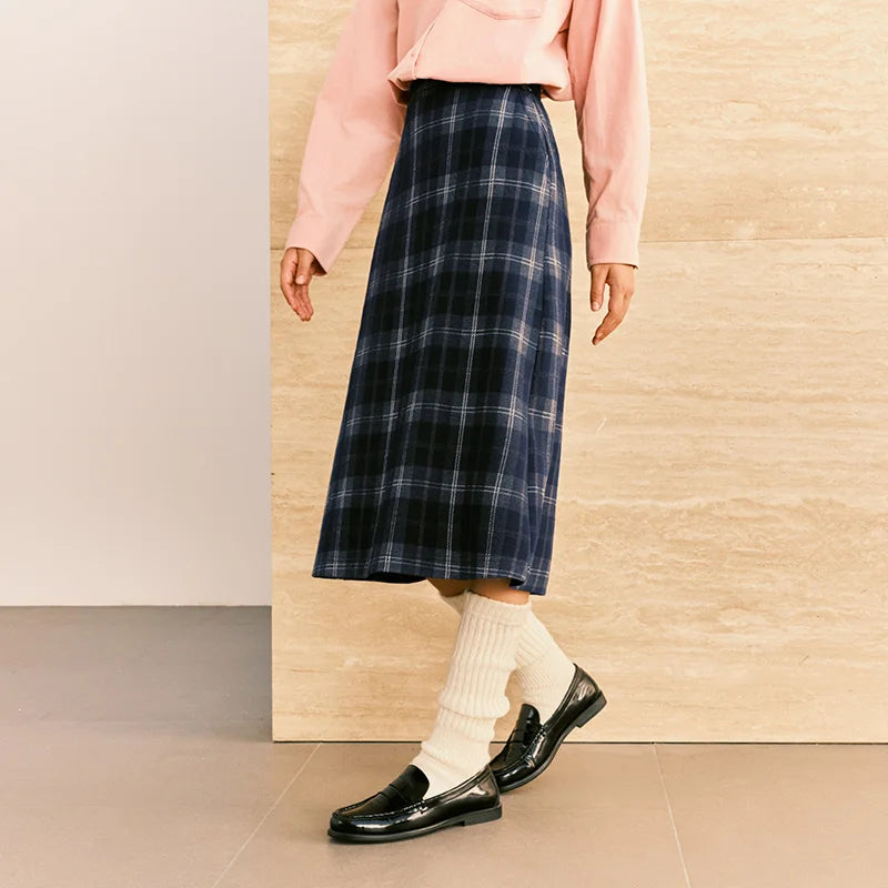 Semir Women Skirt Plaid Faux Wool Long Split A Line Vintage Smart Casual Winter Midi Skirt Urban Workwear Style 2026