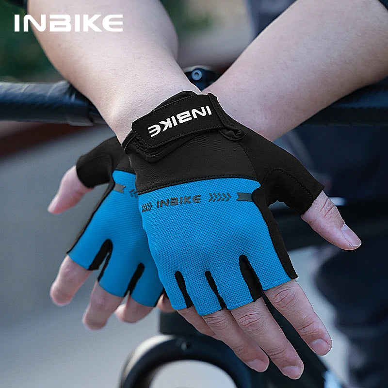 INBIKE New MTB Cycling Gloves Half Finger Bicycle Gloves Anti-Slip Shock Absorbing Padded Road Bike Biking Gloves for Men Women