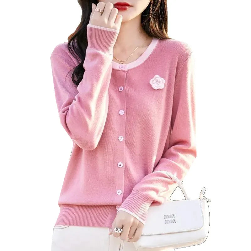 New Sweet Cardigan For Women New Buttons Knitwear Tops Long Sleeve Spring Autumn Woolen Sweater Coat Short Jacket Female