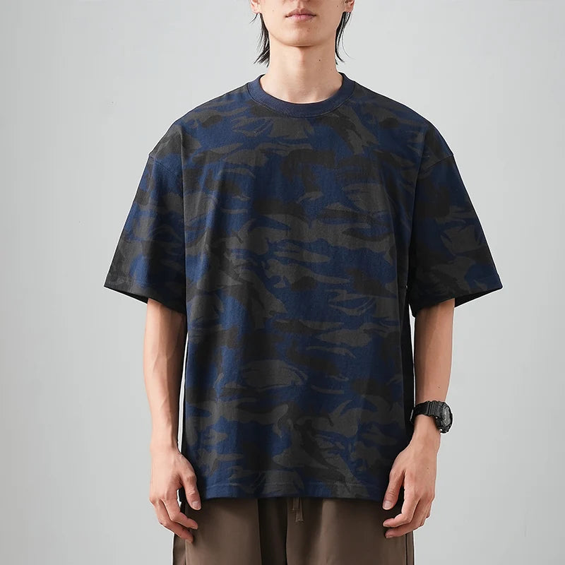 DUKEEN 320G Heavyweight Camouflage Men's T-Shirt 100% Cotton Summer Vintage Trend Crew-Neck Short Sleeve Tees Unisex
