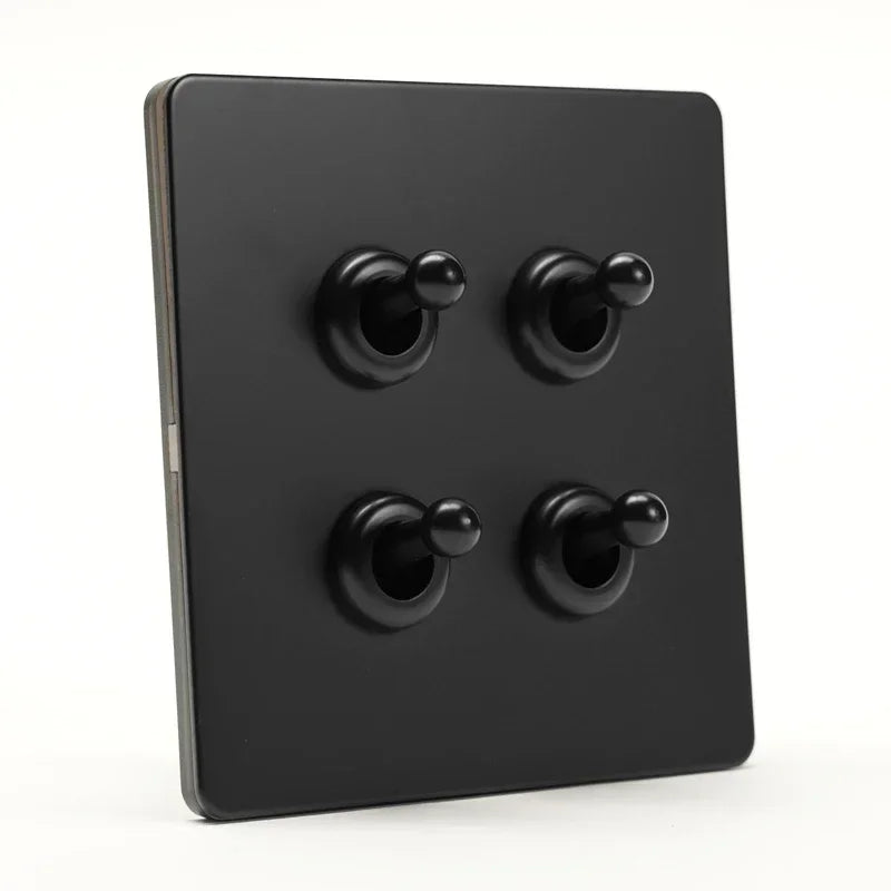 Retro Light Switch Lever Wall Power ON OFF Socket Panel,EU RU FR Black Stainless Steel Dual Usb Outlet  1-4Gang 1/2Way Switch