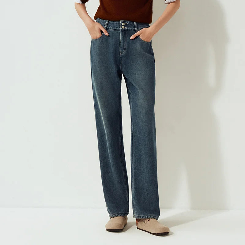 Semir Semir Jeans Women Winter Fleece Warm Straight Leg High Waist 2025 New Cool Women'S Clothing