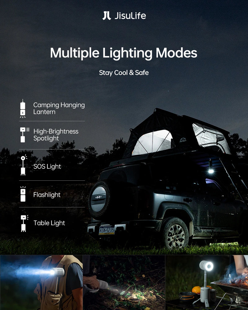 JISULIFE Multifunctional 3 in 1 Portable Wireless Ceiling Camping Fan Rechargeable 13500mAh Battery with Power Bank LED Lighting