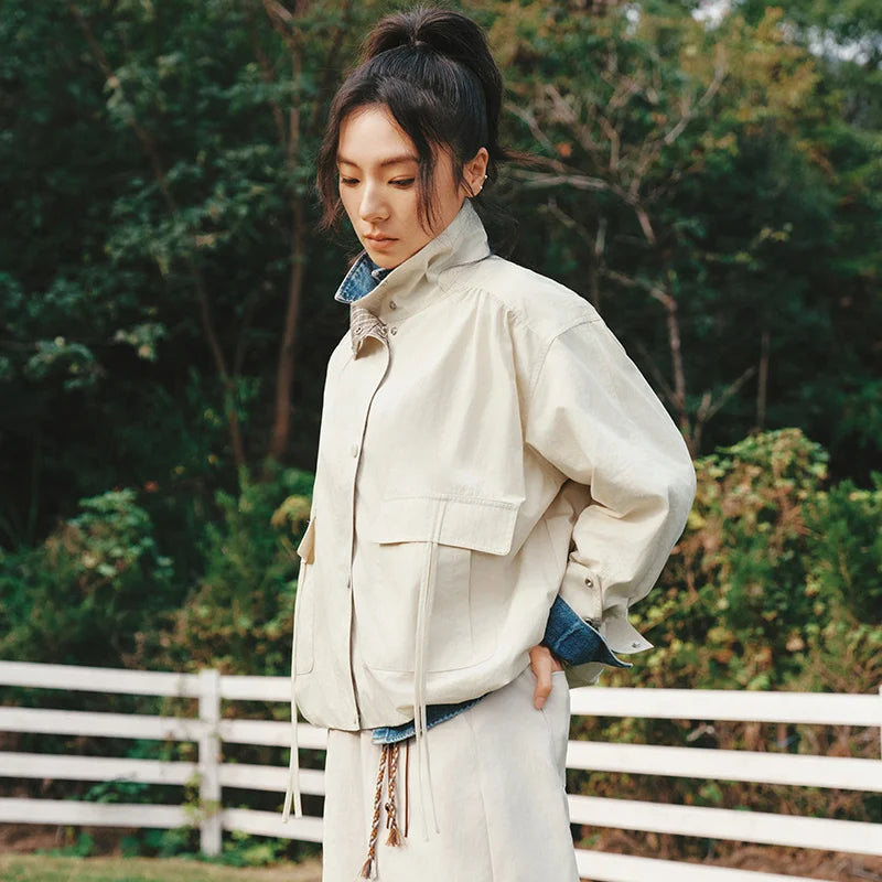 Semir Retro Jacket Women 2026 Spring Plaid Spliced Oversize Bud Shape Casual Relaxed Fit Stylish Loose Outerwear