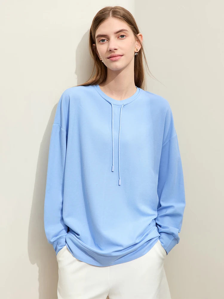 អាវក្រៅ AMII បែប Minimalist Sporty សម្រាប់ស្ត្រី រដូវស្លឹកឈើជ្រុះឆ្នាំ ២០២៤ អាវថ្មីរលុង អាវយឺតកមូលទាន់សម័យ 12421006
