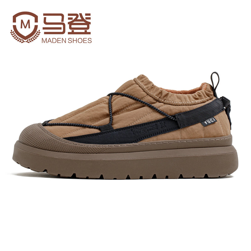 Maden  Fleece Lining Snow Low Top Boots Casual Men's Non-Slip Thick Sole Shoes Winter Warm Waterproof Outdoor Camp Hiking Shoes