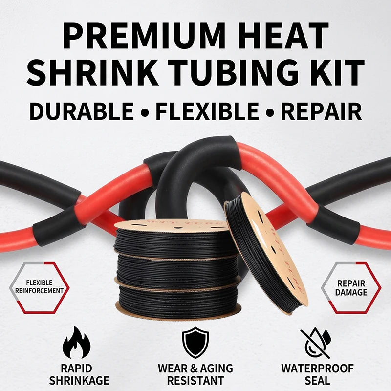 50Meters 3:1 Dual Wall Heat Shrink Tubing – Black Adhesive Lined Polyolefin Cable Sleeve for Waterproof Insulation, Wire Repair