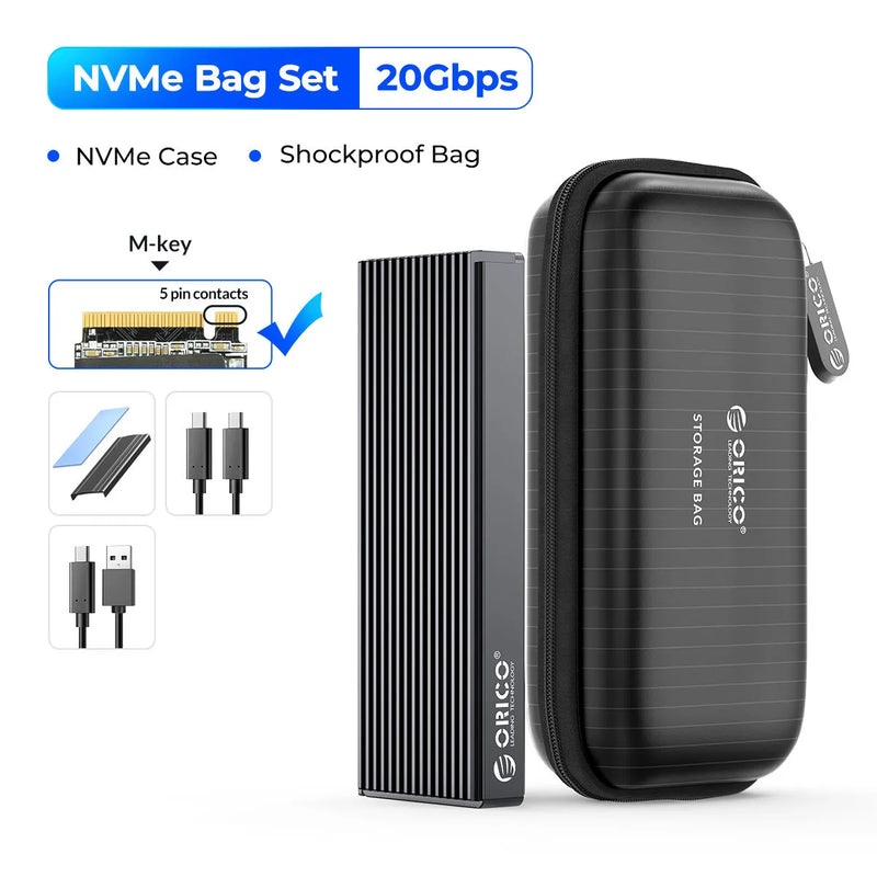ORICO M.2 SSD NVMe Case USB3.2 Gen2 Type C 10Gbps PCIe SSD Case M.2 NVME SATA Enclosure Disk Box Tool Free SSD Aluminum Case