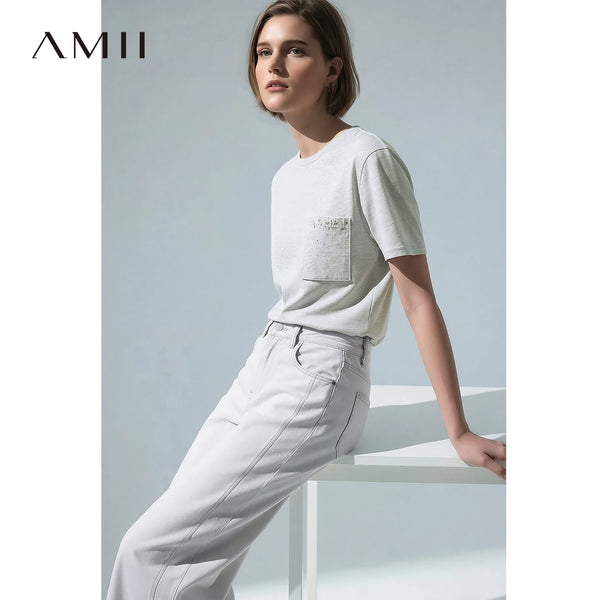អាវយឺតនារី Amii ឆ្នាំ២០២៦ រដូវក្តៅថ្មី កប្បាសដៃខ្លី រចនាបទបែបអូអូ ដៃខ្លី មានហោប៉ៅ រលុង សាមញ្ញ ធម្មតា 12612039