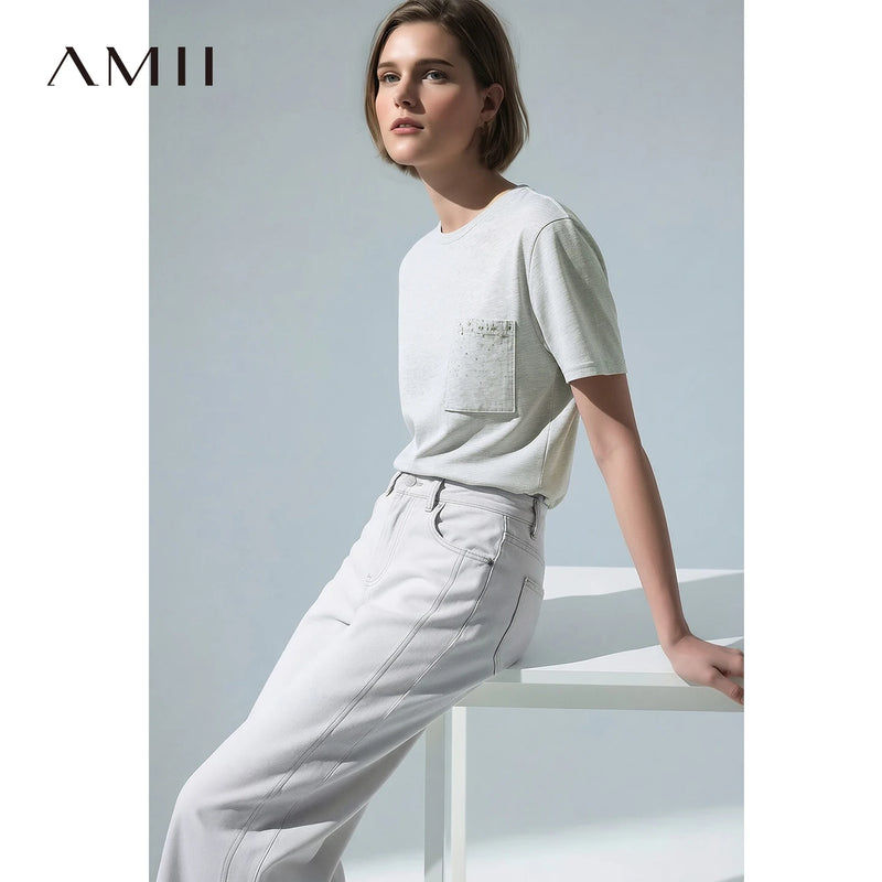 អាវយឺតនារី Amii ឆ្នាំ២០២៦ រដូវក្តៅថ្មី កប្បាសដៃខ្លី រចនាបទបែបអូអូ ដៃខ្លី មានហោប៉ៅ រលុង សាមញ្ញ ធម្មតា 12612039