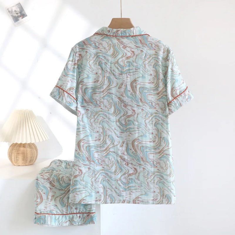 New Summer Clothes Sleepwear Short Sleeve Pajama Sets Night Wear for Ladies Home Wear Floral 2Pcs Pyjama Set Woman Nightwear