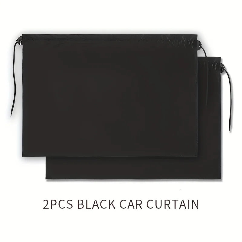 2pcs Car Side Window Sun Shades, Black Suction Cup Curtains, UV Block & Heat Insulation, Privacy Covers for Travel, Universal Ca