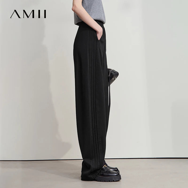 AMII Minimalist រដូវស្លឹកឈើជ្រុះឆ្នាំ ២០២៥ ខោជើងធំសម្រាប់នារីទើបមកដល់ថ្មី ខោរលុង កប្បាសសុទ្ធ ប៉ាក់ធម្មតា សម្លៀកបំពាក់នារី 12523098