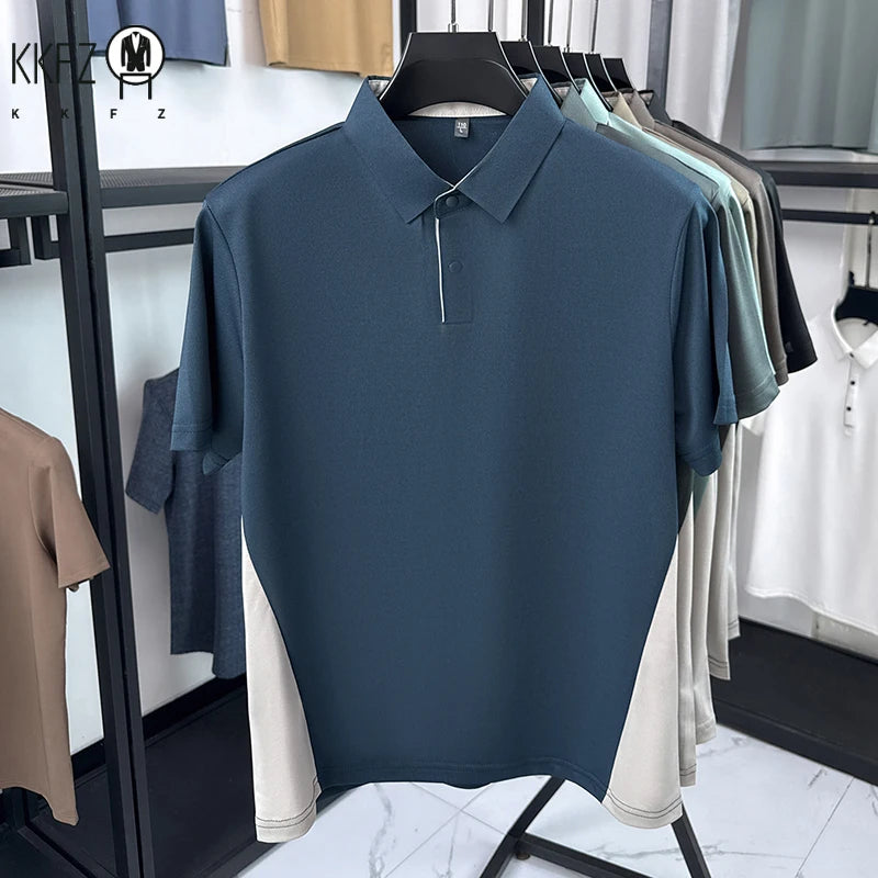 Mens Sporty Color Block Polo Shirt Short Sleeve Active Breathable Casual Top For Gym
