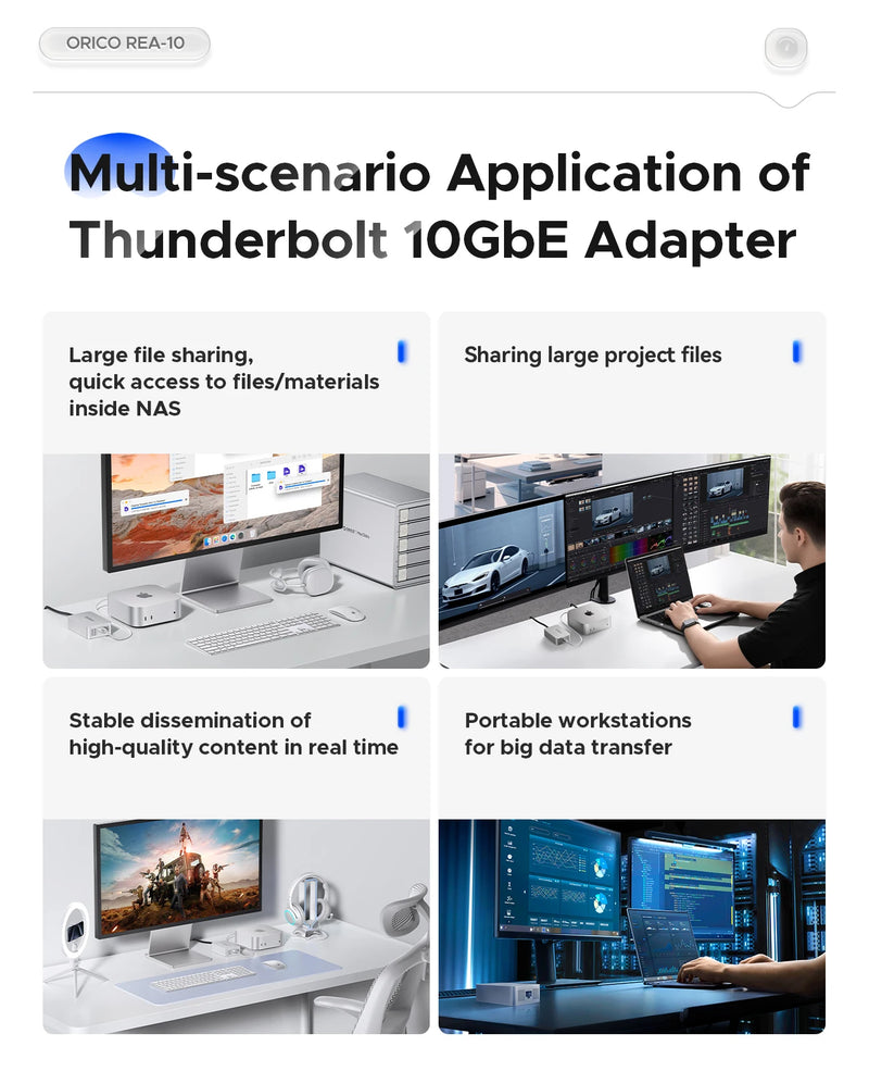 Orico REA Portable 10 Gigabit Network Card Thunderbolt 3 USB 4 NIC Compatible with 2.5G 1G NIC Heat Dissipation Silence