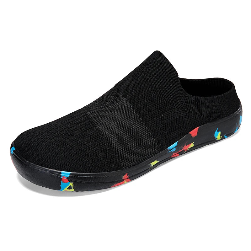Summer Breathable Wide Foot Half Shoes Men Slip On Casual Wide Toes Shoes Half Slippers White Black Big Size 47 48