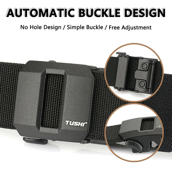 TUSHI New Golf Sports Elastic Belt Tactical Belt Metal Automatic Buckle Stretch Nylon Men Military Belt 120-150CM Big Size Belts