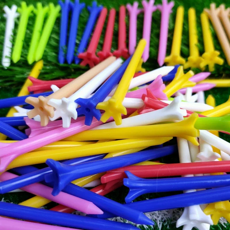 50pcs Golf Plastic Tees 70mm Five Claw Ball Stud Random Color ST01