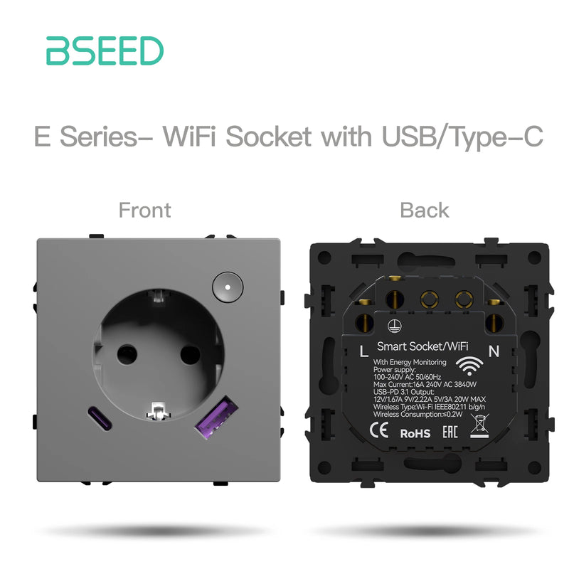 BSEED 1/2/3/4Gang WIFI Button Switch Part Plastic Frame Smart Dimmer Curtain Switch Function DIY Part Smart Socket Combination