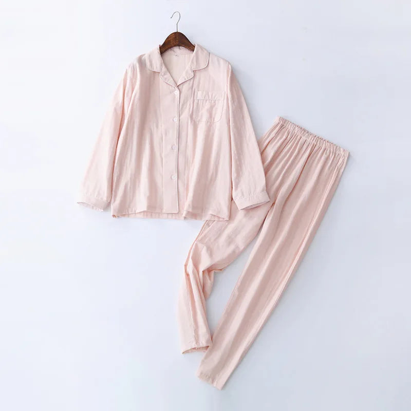 Autumn Spring Pajamas Set For Women Sleepwear Fashion Long Sleeve Lapel Neck Woman's Pijamas Winter 100% Cotton Home Clothes