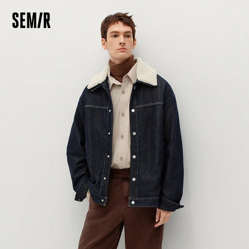 អាវ Denim បុរស Semir កអាវអាចដោះចេញបាន Sherpa បែប Streetwear ឆ្នាំ 2026 សម្លៀកបំពាក់ប្រចាំថ្ងៃរដូវរងាថ្មីបែបទីក្រុង រចនាប័ទ្មធម្មតា