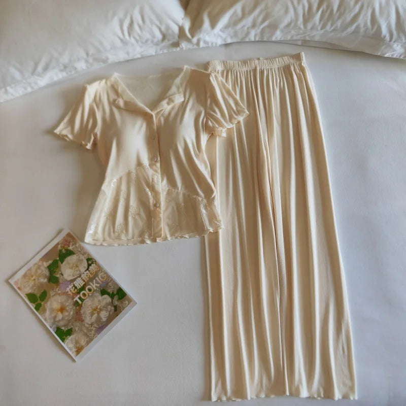 Summer Thin Pajamas Two-Piece Chest Cup Home Suit for Women Nightwear New Casual Home Wear Loungewear Suit Ladies Homewear