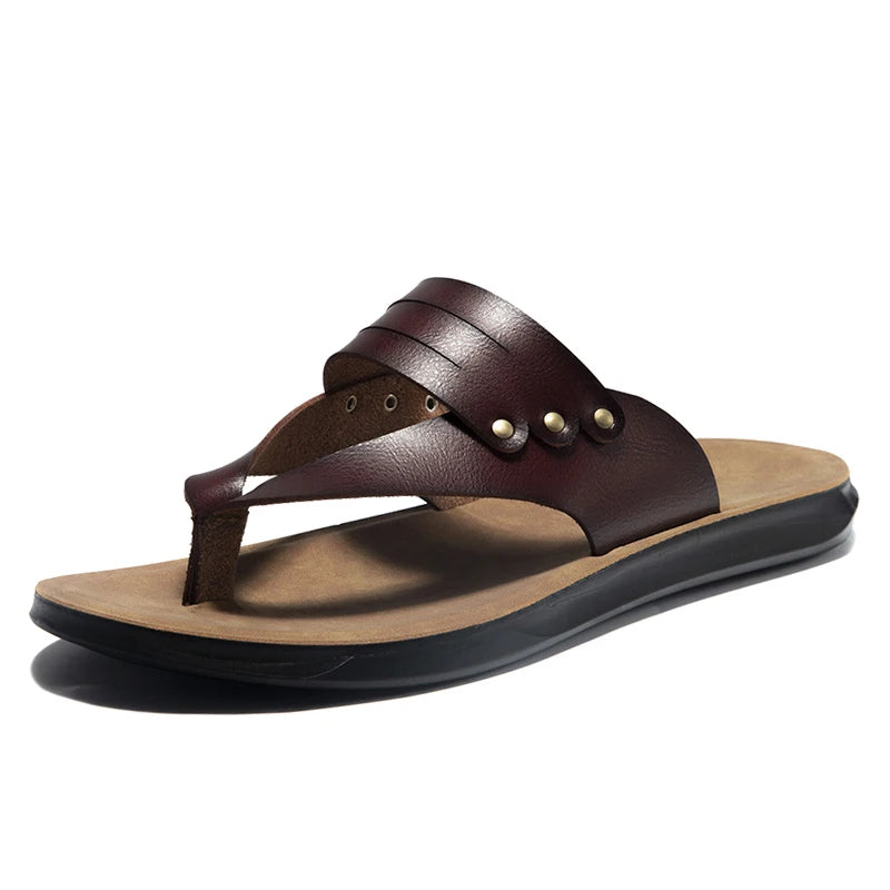Summer Men Casual PU Leather Flip Flops Slippers Flat Outside Slipper 46 47 Chanclas Hombre Dropshipping