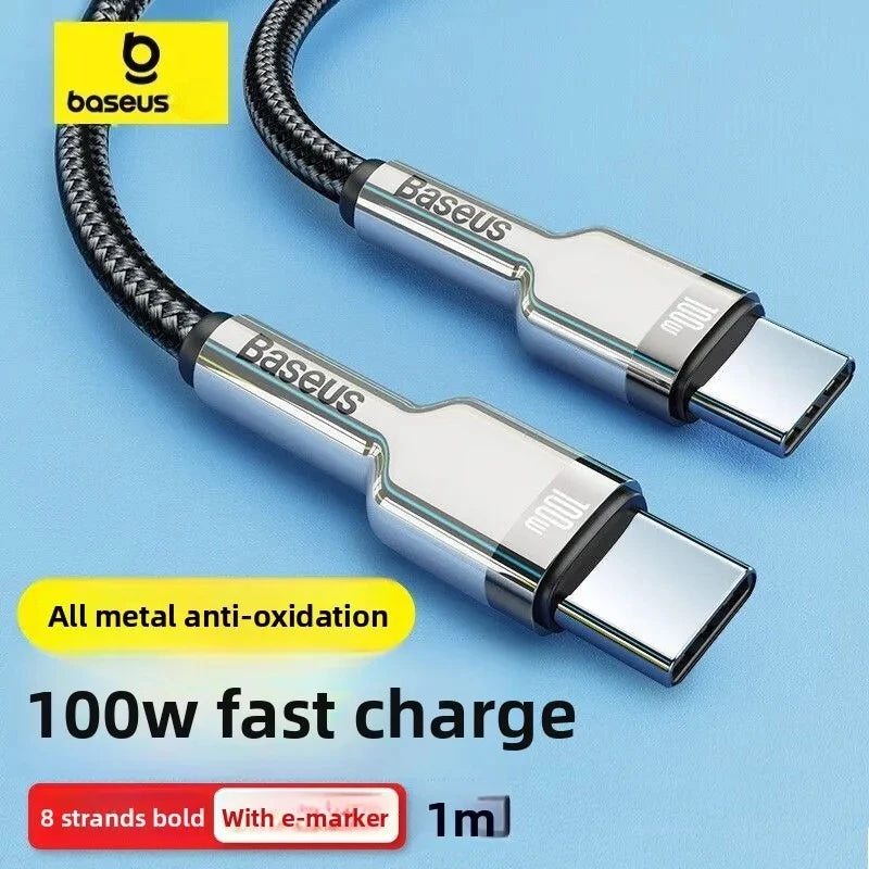 ខ្សែសាកទិន្នន័យដែក BASEUS PD100W សាកលឿន ប្រើប្រាស់បានយូរ និងថាមពលខ្ពស់ ស័ក្តិសមសម្រាប់កុំព្យូទ័រយួរដៃ Apple 15 Apple 16 Huawei Phones