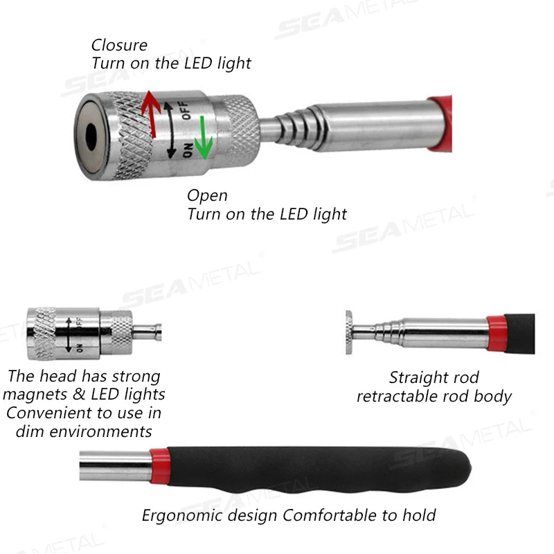 SEAMETAL Telescopic Magnetic Magnet Pen Picker Mini Portable Extendable Pickup Rod Stick for Picking Up Nut Bolt Hand Tools