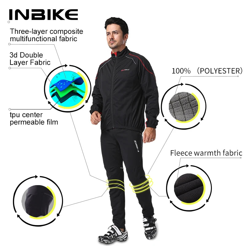 INBIKE Winter Cycling Pants Men Fleece Sport Reflective Trousers Keep Warm Thermal Bicycle Bike MTB Pants Running Clothing IN071