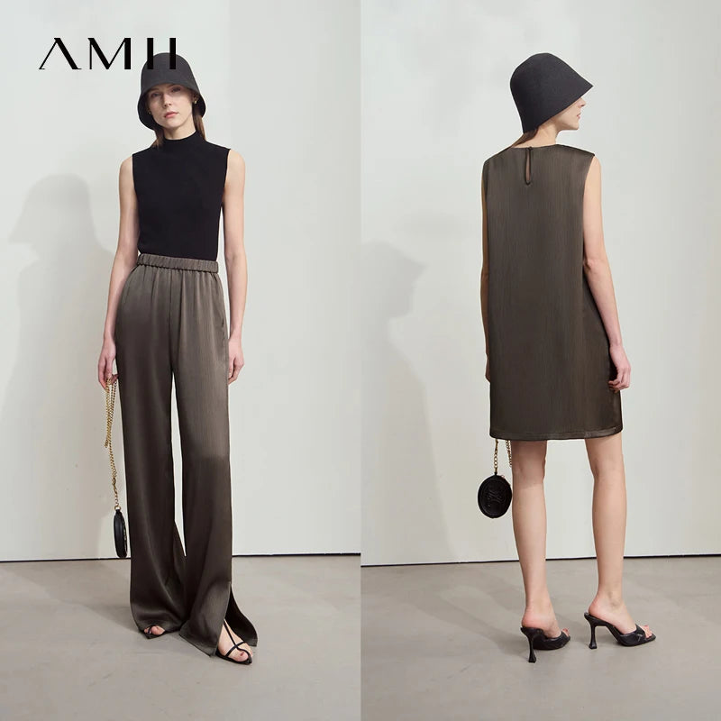 រ៉ូប Amii Minimalist រដូវក្តៅឆ្នាំ ២០២៦ ថ្មី ក O សាទីន ឆើតឆាយ ម៉ូដធ្វើដំណើរ អាវរលុង ខោជើងធំធម្មតា ដាច់ដោយឡែកពីគ្នា 12542042