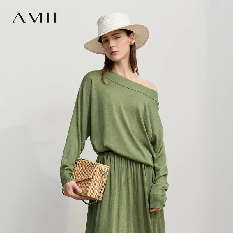 អាវយឺត Amii Minimalist រដូវស្លឹកឈើជ្រុះឆ្នាំ ២០២៦ ថ្មី ក ដៃវែង រលុង អាវយឺតប៉ាក់សម្រាប់ស្ត្រី 12651009