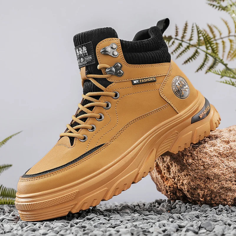 Mens High Top Boots 2025 Autumn New Fashion Workwear Work Short Boots Thick Sole Anti-friction Anti Slip Outdoor Hiking Sneakers