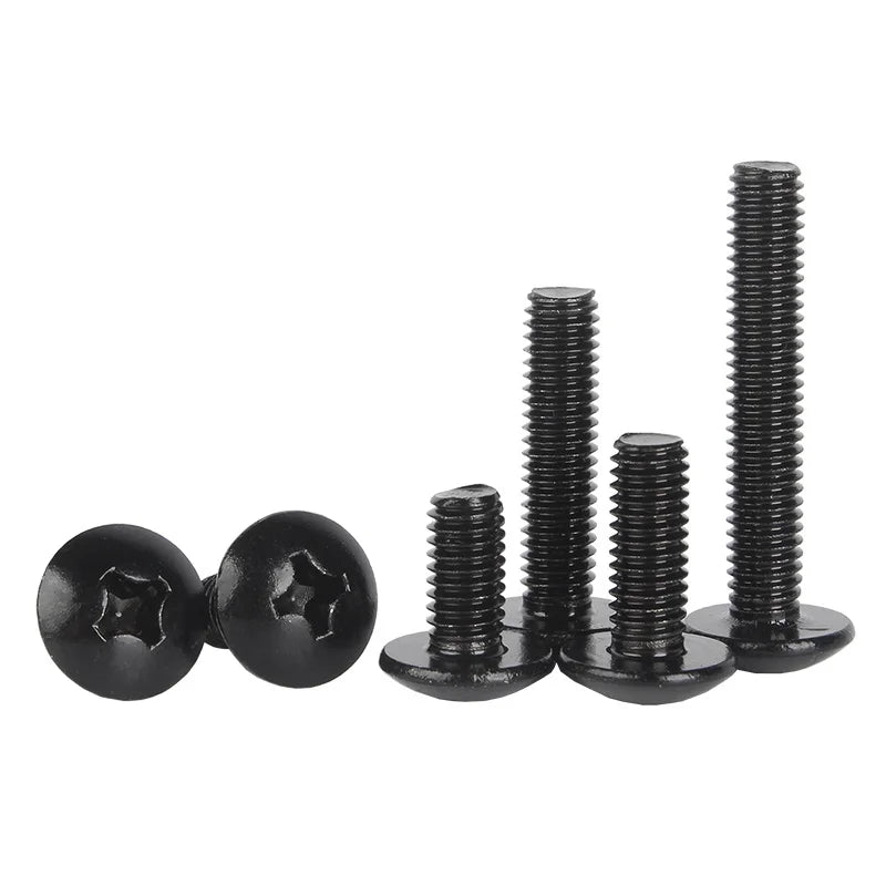 DIVEDEER 10~100pcs M2 M2.5 M3 M3.5 M4 M5 M6 Black Plated Electronic Carbon Steel Cross Phillips Truss Mushroom Head Screw Bolt