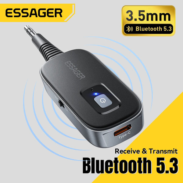 ឧបករណ៍ទទួលសំឡេងប៊្លូធូស Essager 2-in-1 ឧបករណ៍បញ្ជូនសំឡេងឥតខ្សែប៊្លូធូស 5.1 3.5mm AUX Audio Adapter សម្រាប់កាសស្តាប់ទូរទស្សន៍រថយន្ត